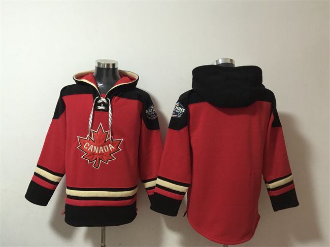 Men's Team Canada Blank 2025 Red/Black Ageless Must-Have Lace-Up Pullover Hoodie